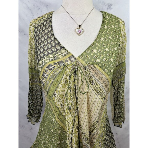 Vtg Y2K Babydoll Top Sz S Silk Mesh Whimsigoth Fairy Grunge Indie Sleaze Green - Picture 9 of 16